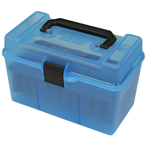 MTM Case-Gard H50RMAG24 Deluxe Ammo Box 300 Win Mag/7mm Rem Clear Blue Polypropylene 50rd