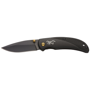 Browning 3220340 Prism 3 EDC Folding 2.38 in Plain Black Oxide 7Cr17MoV SS Blade, Black w/Brass Accents & Logo Anodized Aluminum Handle, Includes Pocket Clip, Knife