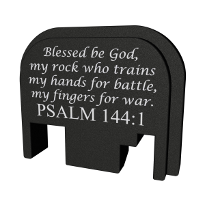 Bastion Slide Back Plate, Psalm 144:1, Black and White, Fits All Glock Except 42 & 43 BASGL-SLD-BW-PSM144