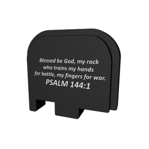 Bastion Slide Back Plate BASGL-043-BW-PSM144, Psalm 144:1, Black and White, Fits Glock 43 BASGL-043-BW-PSM144