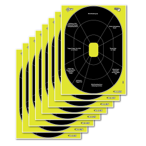 EZ-Aim 15220 Splash Reactive Oval Hanging, Handgun 12 in x 18 in Black/Yellow 8 Per Pkg Paper Targets