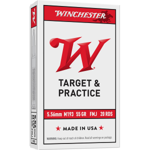 Winchester USA Centerfire Rifle Ammunition Q3131,5.56 NATO, ( 223 Remington), Full Metal Jacket, 55 GR, 3270 fps, 20 Rd