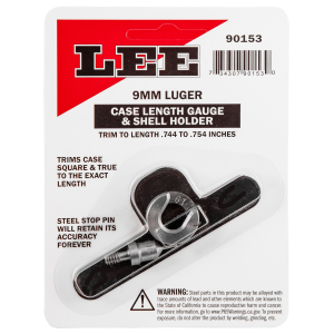 Lee Precision 90153 Case Length Gauge 9mm Luger Steel Works With Cutter/Lock Stud Includes Shell Holder