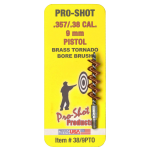 Pro-Shot 389PTO Tornado Bore Brush .38/ 9mm Cal, Pistol #8-32 Thread Brass Spiral Wound Loop