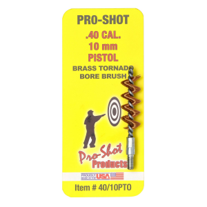 Pro-Shot 4010PTO Tornado Bore Brush .40/ 10mm Cal, Pistol #8-32 Thread Brass Spiral Wound Loop