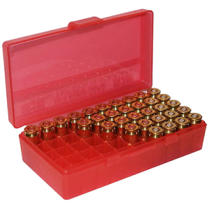 MTM Case-Gard P503829 Case-Gard P-50 Multi-Caliber, Handgun Clear Red Polypropylene 50rd
