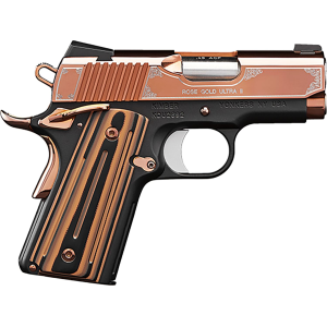 Kimber 3200373 Ultra II 45 ACP 7+1 3 Stainless Match Grade Barrel, Engraved Rose Gold PVD Serrated Stainless Steel Slide, Kimpro II Black Aluminum Frame w/Beavertail, G10 Grip, Pistol