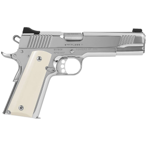 Kimber 3200397 Stainless II High Polished 38 Super 9+1 5 Stainless Match Grade Barrel, High Polished Serrated Stainless Steel Slide, High Polished Stainless Steel Frame w/Beavertail, Bonded Smooth Ivory Grip, Pistol