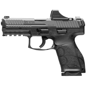 HK 81001120 VP9A1 K w/Optic Compact 9mm Luger 15+1 4.09 & Black Steel Serr w/Optic Slide, Black Polymer Frame w/Pic Rail, Interchangeable Backstrap Grip, Holosun SCS Super Green, Ambidextrous,Pistol