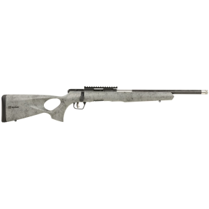 Savage 70818 B Series TimberLite 17 HMR 10+1 18 Black Threaded Carbon Fiber/SS Barrel, Black Pic Rail Steel Receiver, Gray w/Black Webbing Synthetic Fixed Thumbhole Stock, Rimfire Rifle