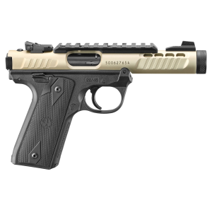 Ruger 43955 Mark IV 22/45 Lite 22 LR 10+1 4.40 Stainless Threaded BBL, Champagne Anod Serr Slide w/Pic Rail, Black Anod Polymer Frame, Black Checkered 1911-Style Grip,Rimfire Pistols