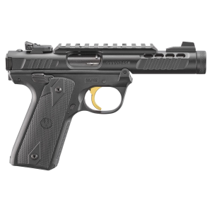 Ruger 43956 Mark IV 22/45 Lite 22 LR 10+1 4.40 Stainless Threaded BBL, Black Anod Serr Slide w/Pic, Black Anod Polymer Frame, Black Checkered 1911-Style Grip,Rimfire Pistols