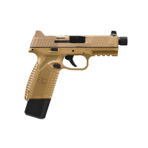 FN 66101384 545 Tactical 45 ACP 15+1/18+1, 4.71 in Black Target Crown/Threaded Steel Barrel, FDE PVD Optic Cut/Serrated Steel Slide & Polymer Frame w/Picatinny Rail, Pistol