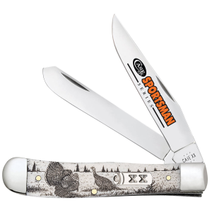 Case 81221 Trapper Sportsman Folding Clip Point/Spey Plain Mirror Polished Tru-Sharp SS Blade/Turkey Embellished Natural Bone Handle,Knives