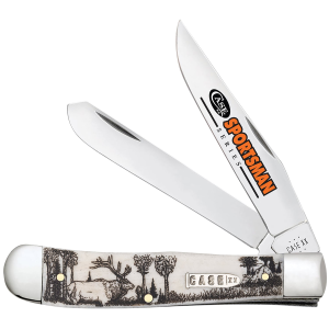 Case 81222 Trapper Sportsman Folding Clip Point/Spey Plain Mirror Polished Tru-Sharp SS Blade/Elk Embellished Natural Bone Handle,Knives