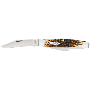 Case 00204 Stockman Large 3.30/2.30/2.20 Folding Clip Point/Pen/Sheepsfoot Plain Mirror Polished Carbon Steel Blade, Peach Seed Jigged Amber Bone Handle,Knives