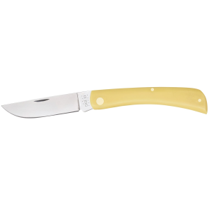 Case 00038 Sod Buster Folding Skinner Plain Tumble Polish Carbon Steel Blade/Smooth Yellow Synthetic Handle,Knives
