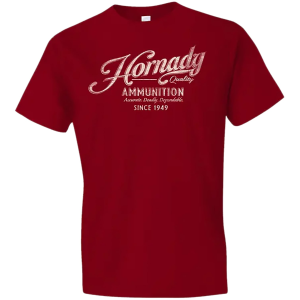 Hornady Gear 31873 Vintage Script Red Cotton Semi-Fitted Large,Graphic Tees