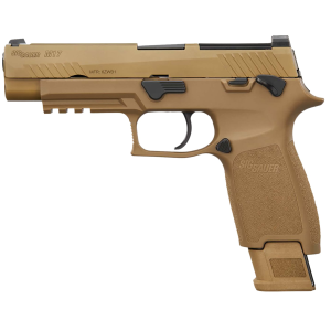 Sig Sauer M179CSSMS M17 Commercial Full Size Frame 9mm Luger 21+1 4.70 Black DLC Carbon Steel BBL, Coyote PVD Optic Ready/Serr Stainless Slide, Coyote PVD Stainless Frame w/Beavertail & Pic Rail, Medium Grip,Pistol