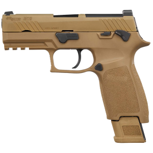 Sig Sauer M189CSSMS10 M18 Commercial Carry Frame 9mm Luger 10+1 3.90 Black DLC Carbon Steel BBL, Coyote PVD Optic Ready/Serr Stainless Slide, Coyote PVD Stainless Frame w/Beavertail & Pic Rail, Medium Grip,Pistol