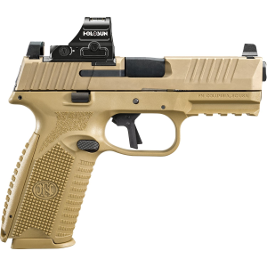 FN 66101911 510 MRD w/Optic Full Size 10mm Auto 10+1, 4.10 Black Target Crown Steel Barrel, Flat Dark Earth PVD Optic Cut/Serrated Steel Slide & Poly Frame w/Pic Rail, Holosun 407C Red Dot, Ambi, Pistol