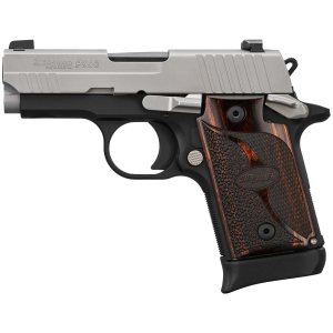 Sig Sauer 9389TXR3AMBI P938 Micro-Compact Frame 9mm Luger 6+1/7+1 3 Black Steel Barrel, Bead Blast Serrated Stainless Steel Slide, Black Anodized Aluminum Frame w/Beavertail, Rosewood Hogue Grip, Pistol