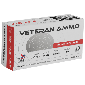 Hyperion Munitions HMBX38010050 Veteran Ammo 380 ACP 100 gr Full Metal Jacket 50 Per Box/20 Case, Centerfire Handgun Ammo