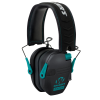 Walkers GWPRSEMTL Razor Slim Electronic Muff 23 dB Over the Head Black Polymer w/Teal Accents