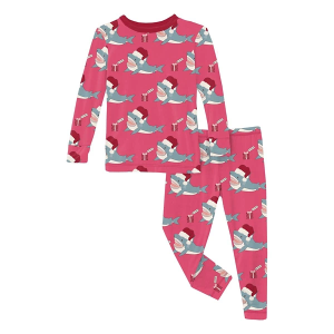 Scheels Kids' Kickee Pants Print Long Sleeve Pajama Set 5 Winter Rose Holiday Sharks