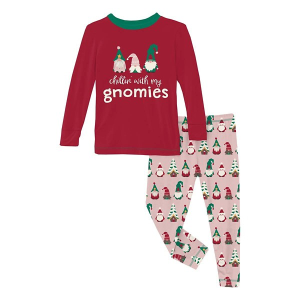 Scheels Girls' Kickee Pants Graphic Long Sleeve Pajama Set Toddler 2T Baby Rose Gnomes