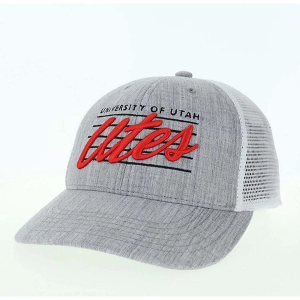 Scheels Utah Utes Legacy Athletic Scripty Hat Kids' Adjustable Hat One Size Grey Heather/White