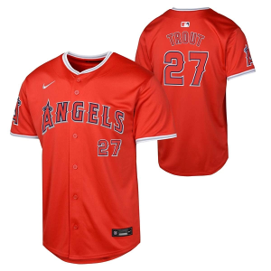 Scheels Kids' Los Angeles Angels Mike Trout #27 Nike Alternate Jersey Medium Red