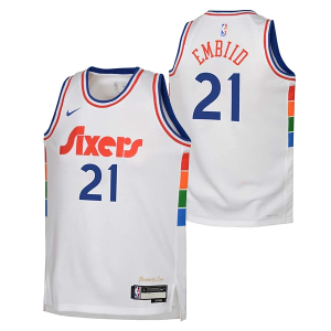 Scheels Kids' Philadelphia 76ers Joel Embiid #21 Nike 2024 City Edition Jersey Small White