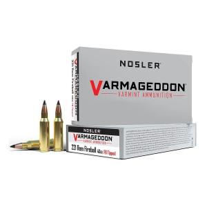 Nosler Varmageddon Flat Base Tipped 221 Remington Fireball Rifle Ammunition 20 Round Box