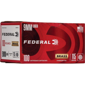 Federal Champion Brass FMJ 9mm Handgun Ammunition 100 Round Box