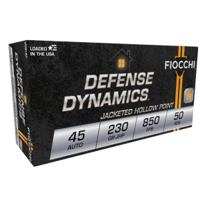 Fiocchi Defense Dynamics JHP 45 ACP Handgun Ammunition 50 Round Box