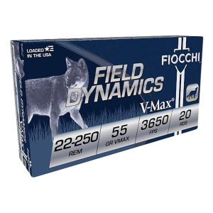 Fiocchi Field Dynamics V-MAX 22-250 Remington Rifle Ammunition 20 Round Box