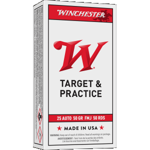 Winchester USA Target & Practice 25 ACP Handgun Ammunition 50 Round Box