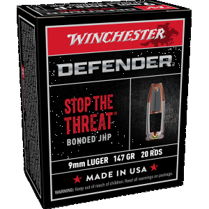 Winchester Defender 9mm Handgun Ammunition 20 Round Box