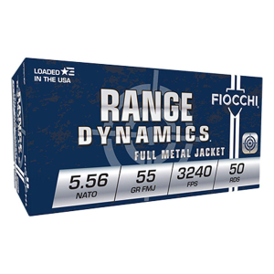 Fiocchi Range Dyanmics FMJBT 5.56x45mm NATO Rifle Ammunition 50 Round Box