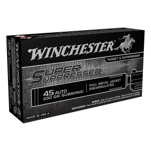 Winchester Super Suppressed FMJ 45 ACP Handgun Ammunition 50 Round Box