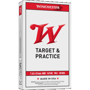 Winchester M80 USA Target & Practice 7.62x51mm NATO Rifle Ammunition 20 Round Box