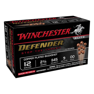 Winchester Elite Defender Buckshot 12 Gauge Shotshells 10 Round Box