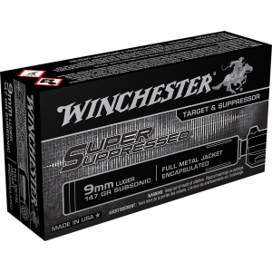 Winchester Super Suppressed FMJ 9mm Handgun Ammunition 50 Round Box