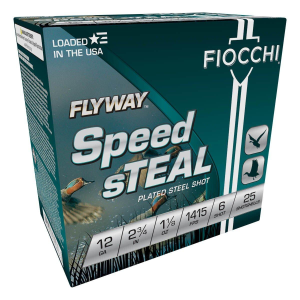 Fiocchi Flyway Speed sTEAL Plated Steel 12 Gauge Shotshells 25 Round Box