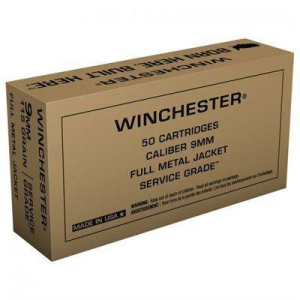 Winchester Service Grade FMJ 9mm Handgun Ammunition 50 Round Box