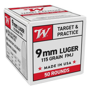 Winchester USA Target & Training FMJ 9mm Handgun Ammunition 50 Round Box