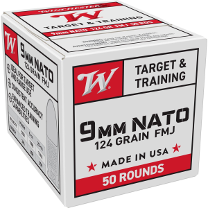Winchester Target & Training FMJ 9mm Handgun Ammunition 50 Round Box