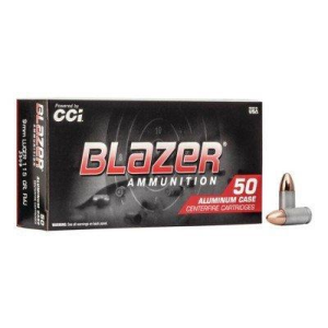 Blazer Ammunition Blazer FMJ Aluminum Case 9mm Handgun Ammunition 50 Round Box