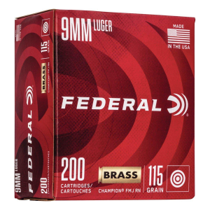 Federal Champion Brass FMJ 9mm Handgun Ammunition 200 Round Box